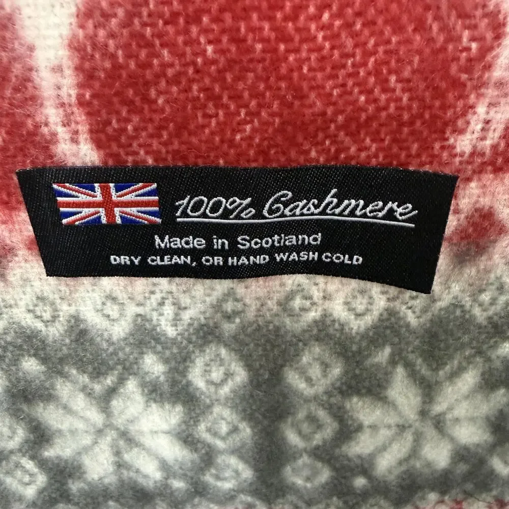 Fair Isle Reindeer Scarf Womens Cashmere Christmas Scotland Fringe 11.5x69